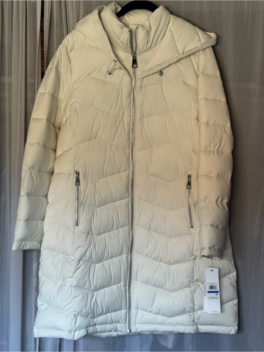Calvin Klein Off-White Quilted Long Hooded Puffer Coat